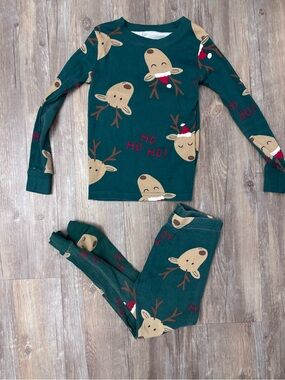 Carters Green Kids Reindeer Pajama Set with Red Accents
